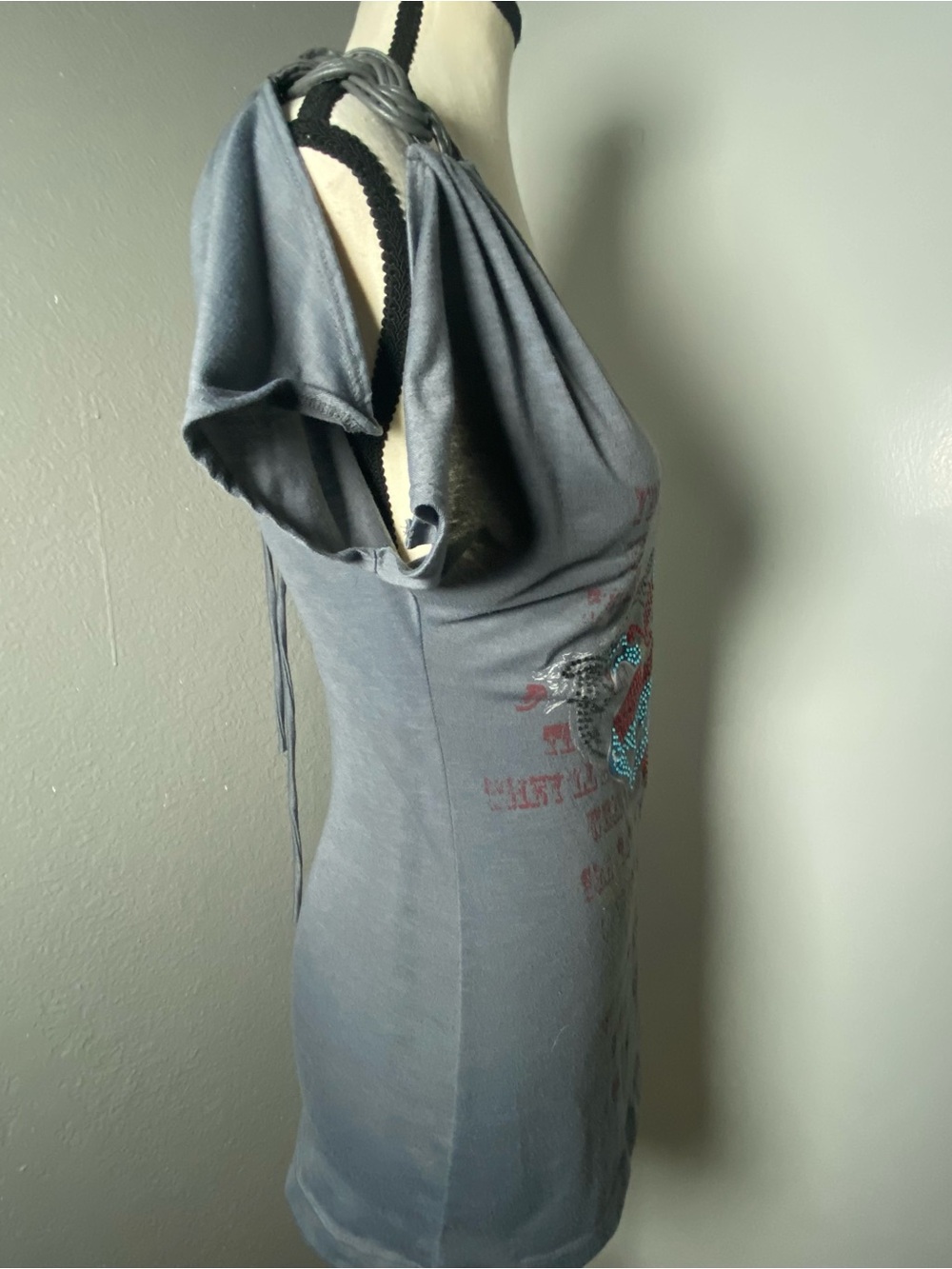 Y2K Grey Passion Rhinestone Graphic Top Size Medium - Picture 5 of 9